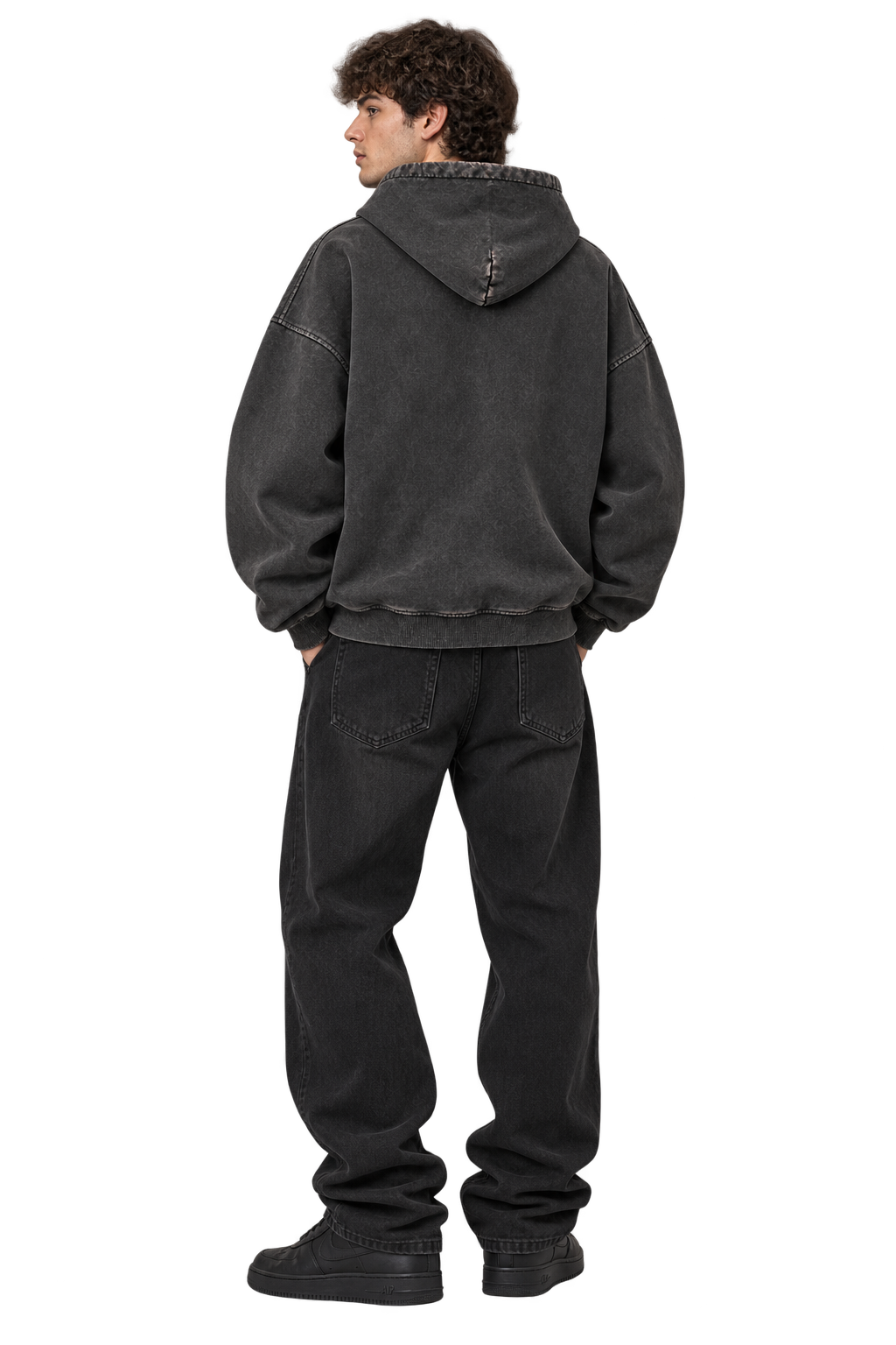 Faded Star Zip Hoodie in Faded Black — worn, back #color-faded-black