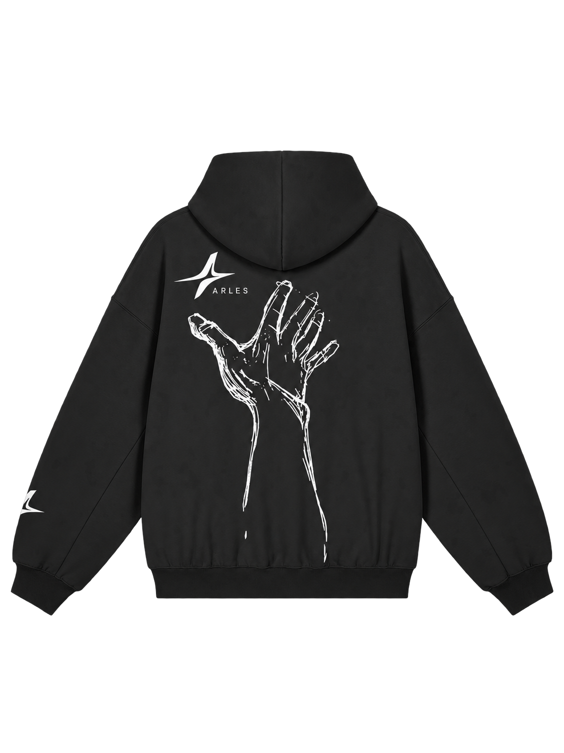 Cross Grain Luxury Hoodie — back, hand sketch