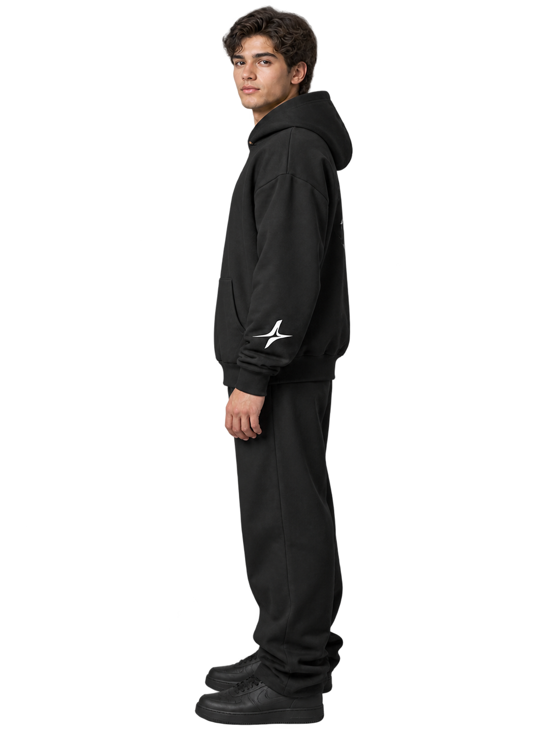 Cross Grain Luxury Hoodie — worn, side, sleeve star