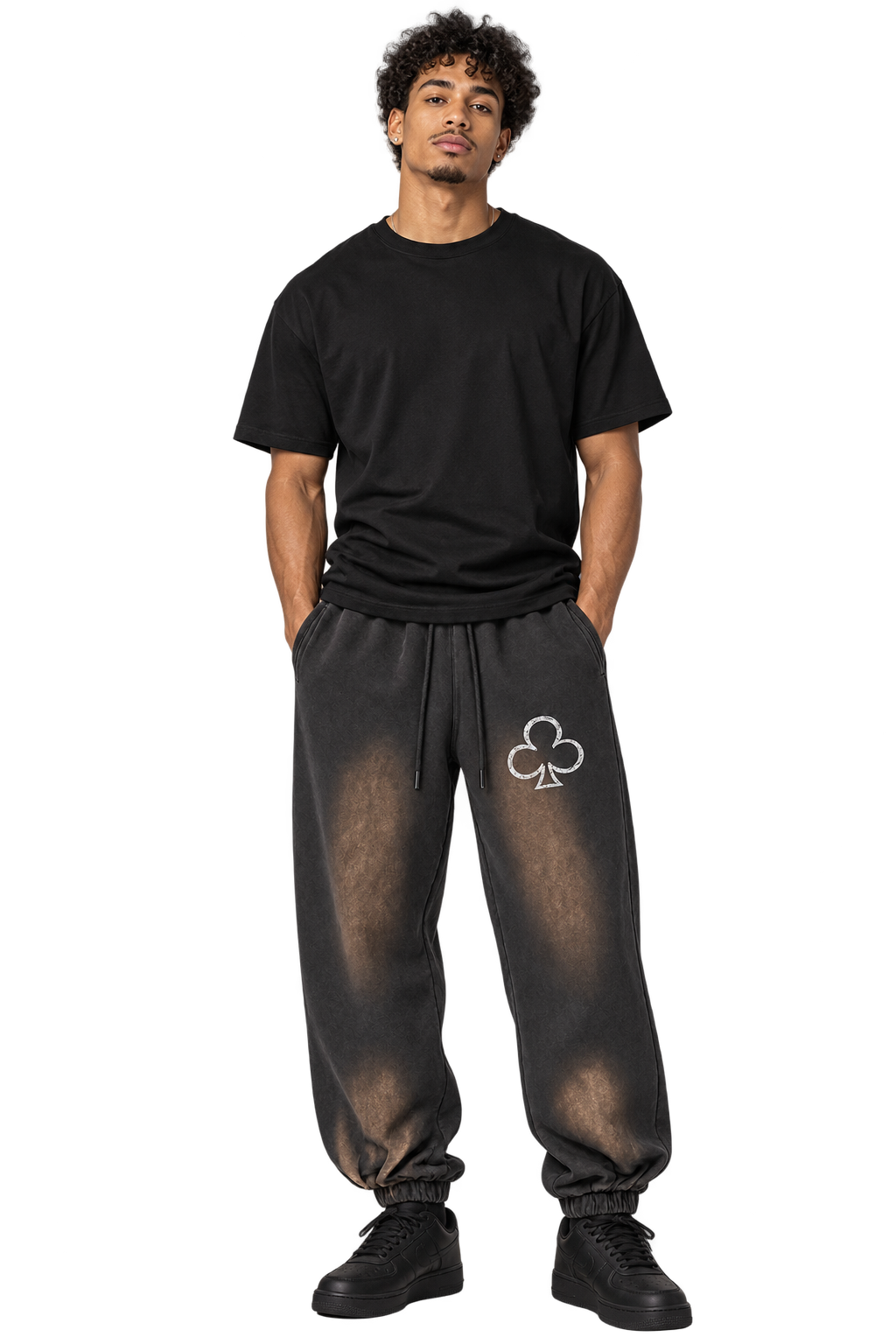 Sun-Faded Club Joggers in Dark Gray — worn, front #color-dark-gray