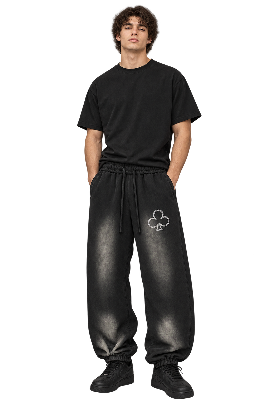 Sun-Faded Club Joggers in Smoky Black — worn, front #color-smoky-black