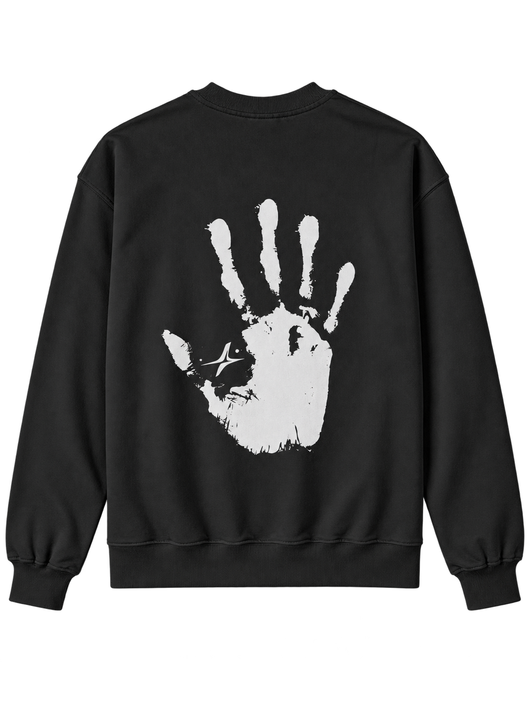 Handprint Crewneck Sweatshirt in Black — back, handprint with star #color-black