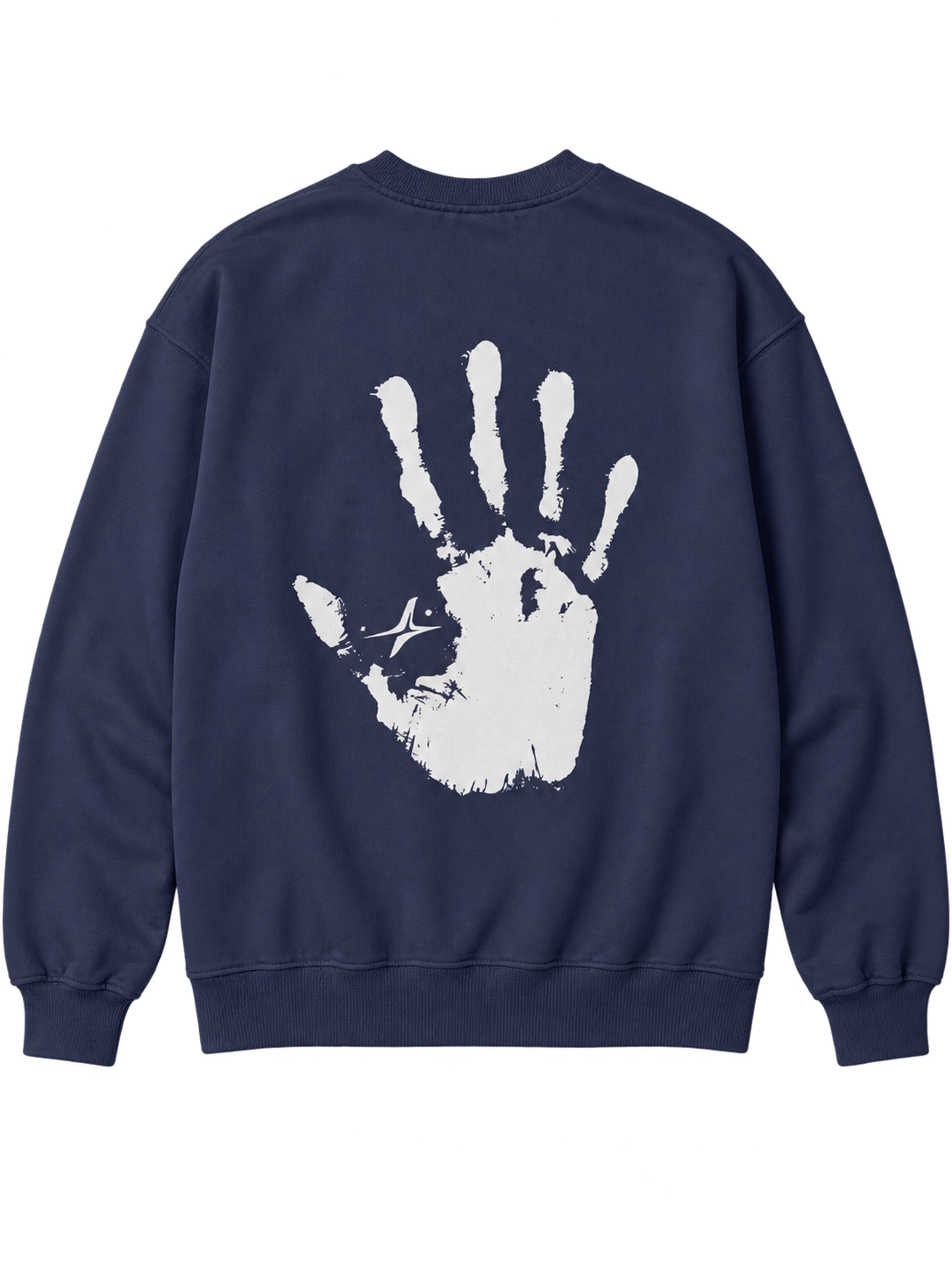 Handprint Crewneck Sweatshirt in Navy — back, handprint with star #color-navy