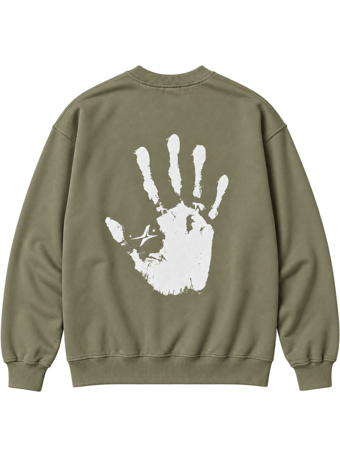 Handprint Crewneck Sweatshirt in Sage Green — back, handprint with star #color-sage-green
