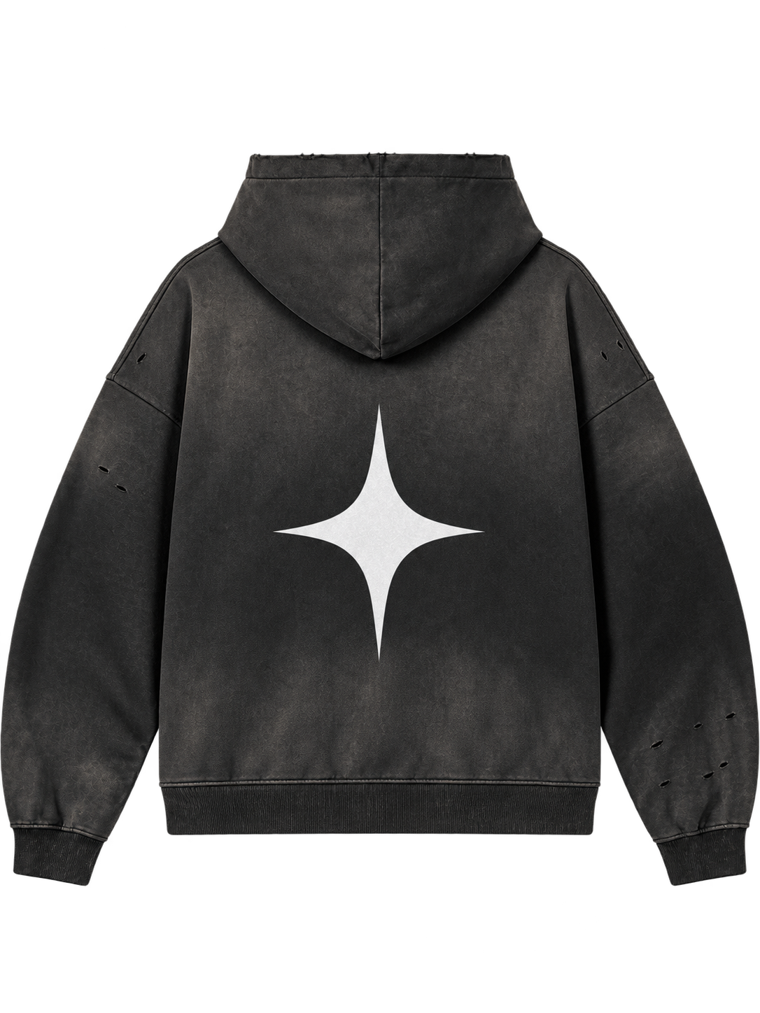 Sun-Faded Drip Zip Hoodie in Black — back, sparkle star #color-black
