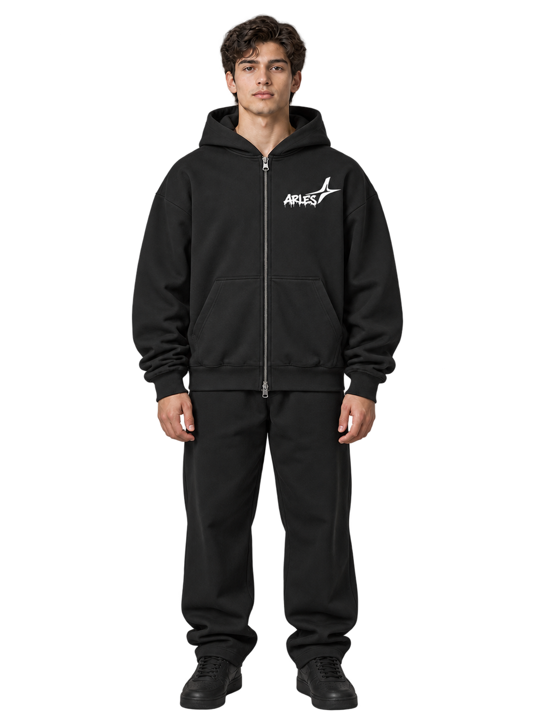 Double Zip Hoodie — worn, front