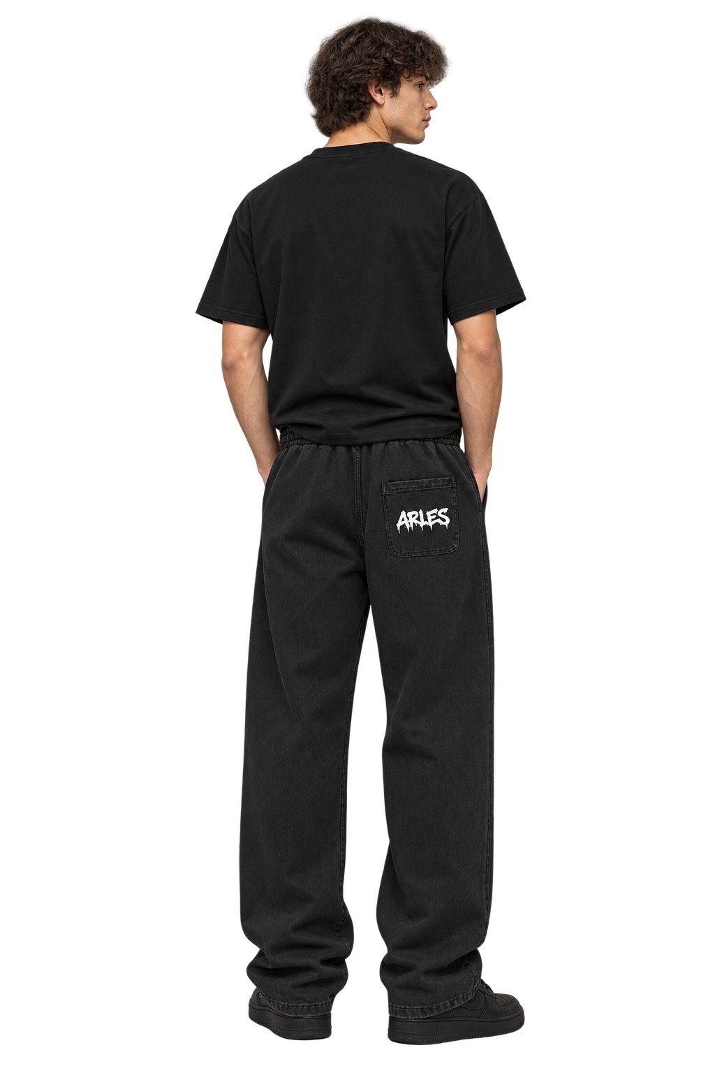 Sparkle Star Sweatpants in Faded Black — worn, back #color-faded-black