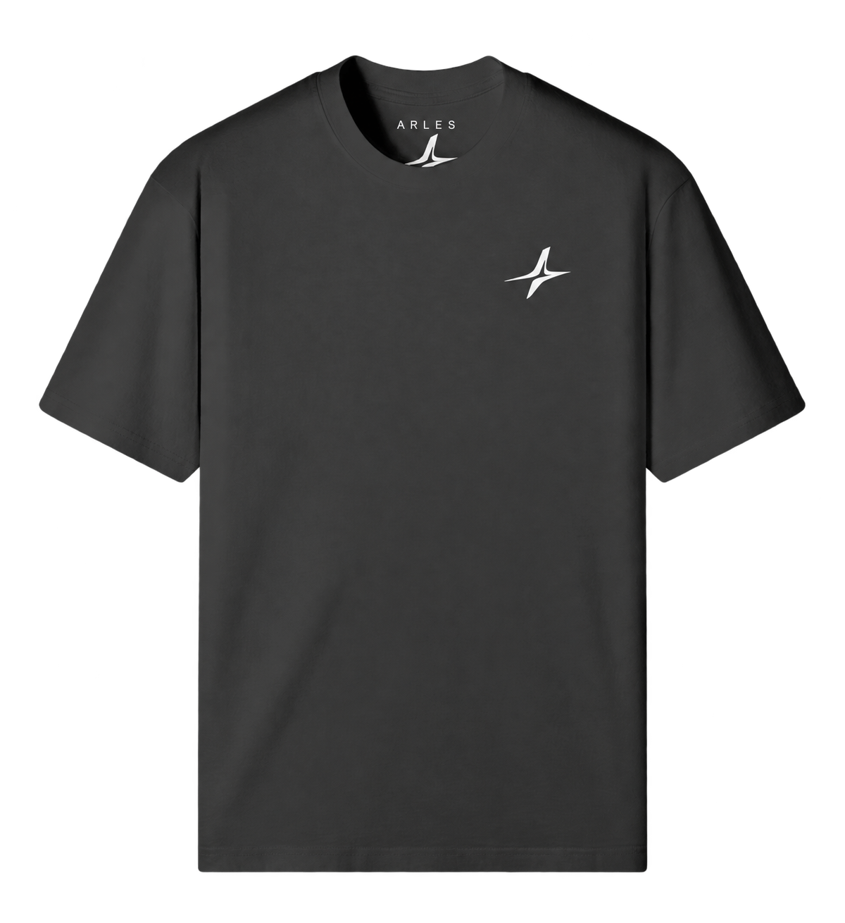 Sand-Washed Classic Tee in Black — front, chest star #color-black
