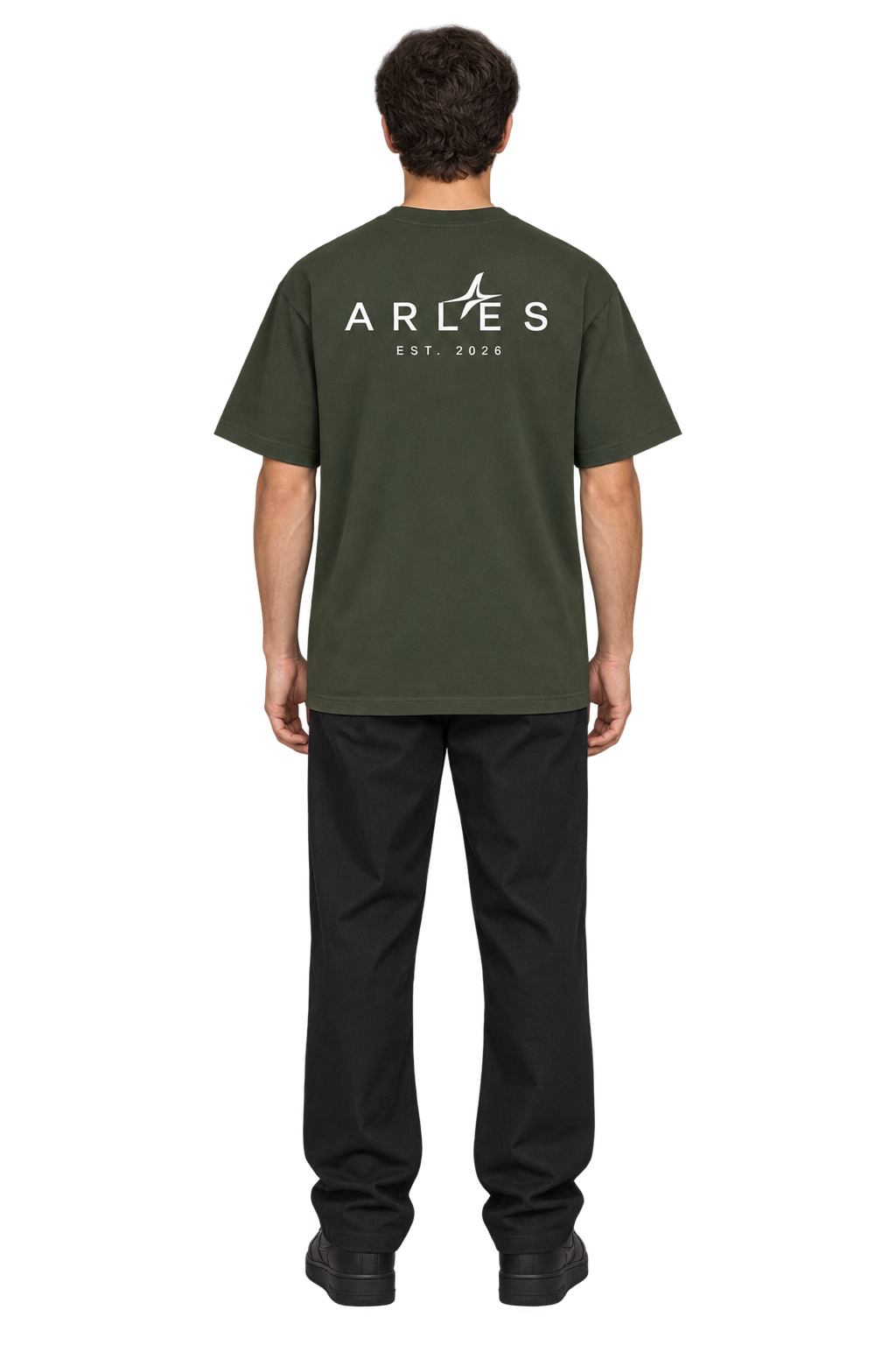 Sand-Washed Classic Tee in Charcoal Smoke — worn, back #color-charcoal-smoke