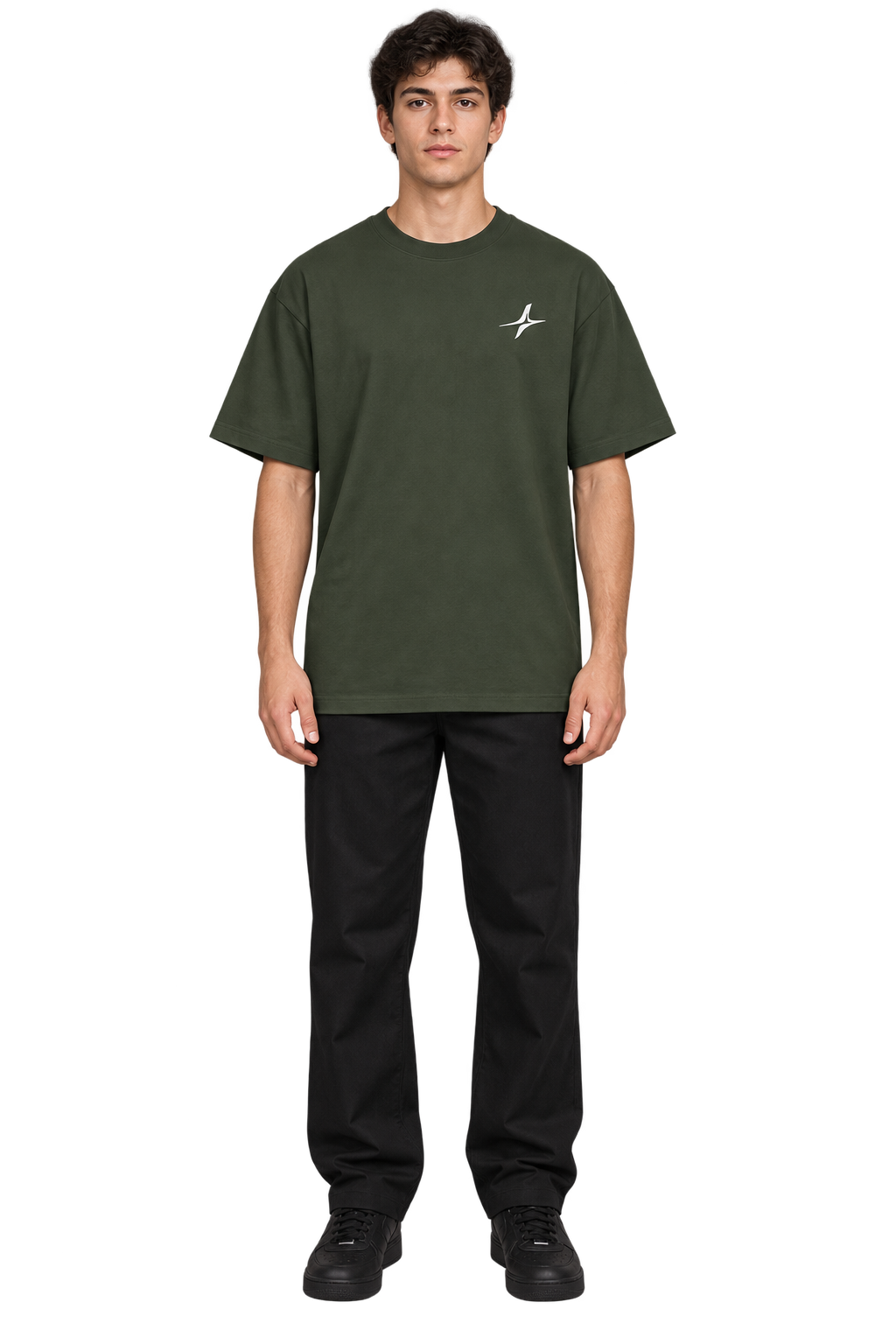 Sand-Washed Classic Tee in Charcoal Smoke — worn, front #color-charcoal-smoke
